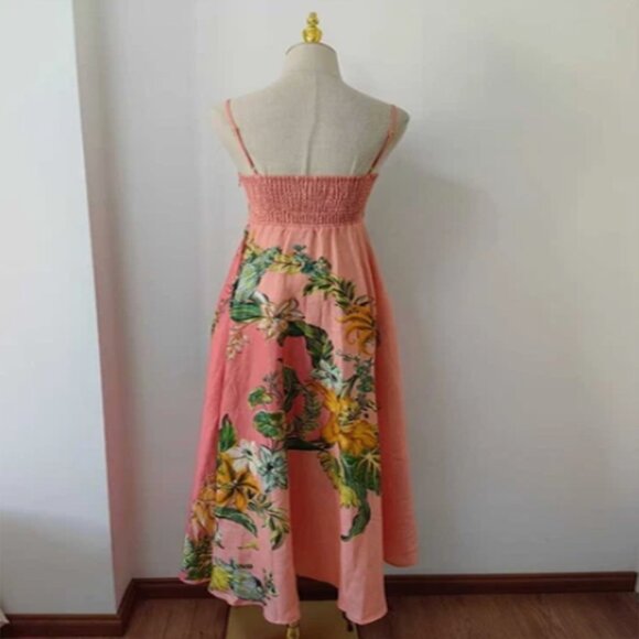 ALEMAIS Papaya floral-print flax midi dress - Picture 4 of 7